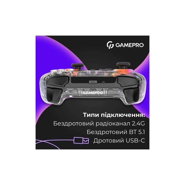 Геймпад GamePro GPX13T 2.4G/BT 5.1/USB/PC/iOS/Android RGB Transparent (GPX13T) - picture 8