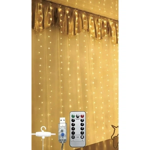 Гірлянда Chomik Штора 3 х 3 м 300 LED Теплий білий USB з пультом (5900779879997) зображення 1