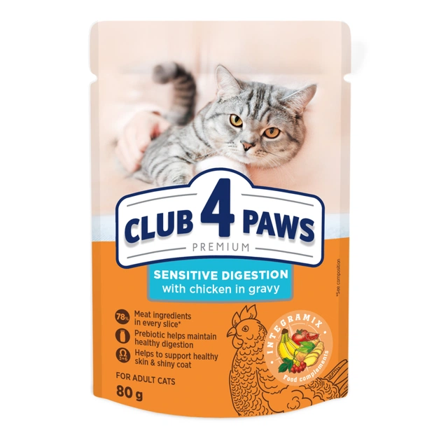 Вологий корм для кішок Club 4 Paws з чутливим травленням 80 г (4820215369282) - зображення 1