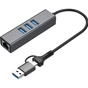 Концентратор USB 3.0 Type-C/Type-A to RJ45 Gigabit Lan, 3*USB 3.0, cable 13 cm Dynamode (DM-AD-GLAN-U3) - зменшене зображення 1