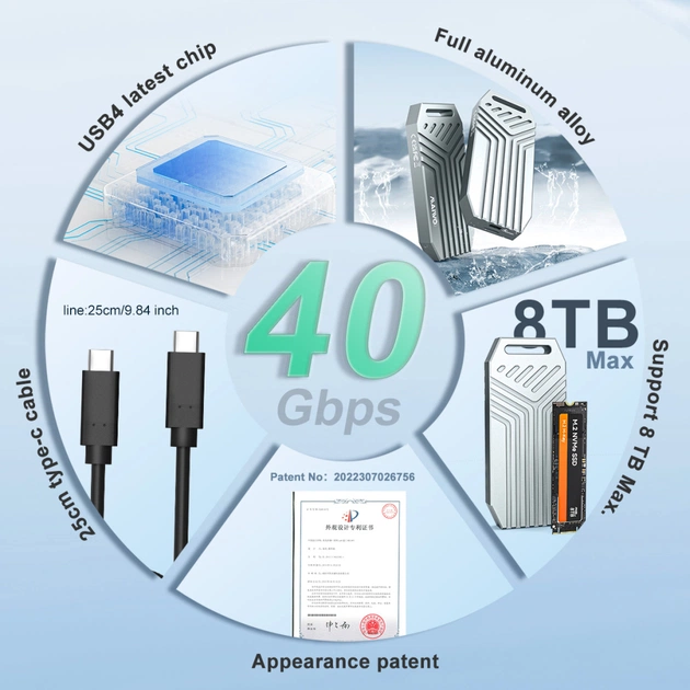 Кишеня зовнішня Maiwo M.2 SSD NVMe 2280 ч-з USB4.0 Type-C 40Gbps (K1695) - picture 8