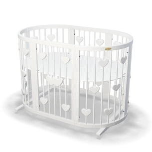 Ліжечко Ingvart трансформер Smart Bed Oval (60х72, 60х120, 60х168 см) біле з декором "Серця" (1249003) зображення 1