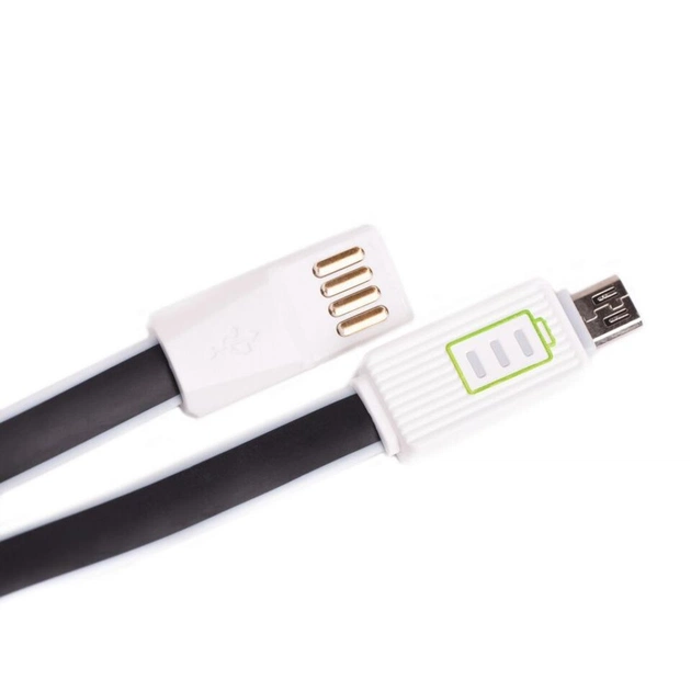 Дата кабель USB 2.0 AM to Micro 5P 1.0m 1,2A LED плоский (Black) Drobak (218762) - зображення 1