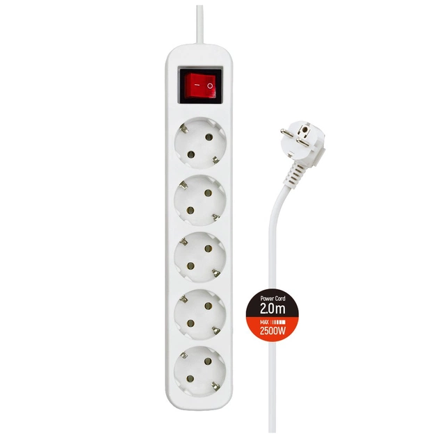 Мережевий фільтр живлення ColorWay CW-PSEA52W, 5 розеток/ 2M white (CW-PSEA52W) - зображення 1