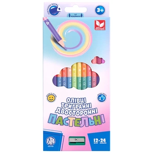Олівці кольорові Школярик Пастельні двосторонні з точилкою 12 шт 24 кольори (312120003-UA) зображення 1