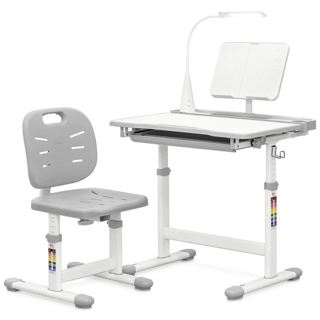 Парта зі стільцем Evo-kids (стіл+стілець+полиця+лампа) Gray (Evo-17 G Ergo) - зображення 1