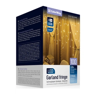 Гірлянда ColorWay Бахрома 3 м x 0.6 м 100 Led IP20 теплий колір USB (CW-GF-100L36UWW) зображення 1