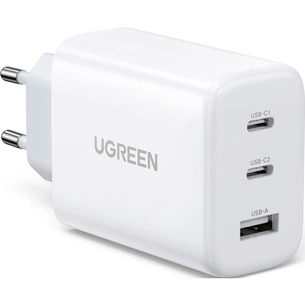 Зарядний пристрій Ugreen 3xUSB 65W (2xType-C+USB QC3.0) Fast Charger White CD275 (90496) зображення 1