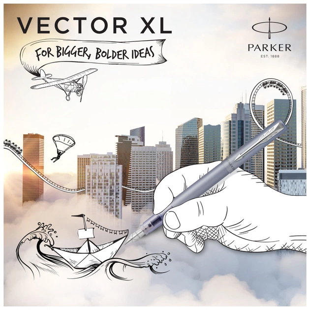 Ручка пір'яна Parker VECTOR 17 XL Metallic Silver Blue CT  FP M (06 112) - изображение 7
