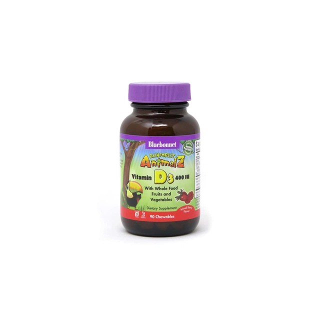 Вітамін Bluebonnet Nutrition Вітамін D3 400IU для Дітей, Смак Ягід, Rainforest Animalz, (BLB-00194) - зображення 1