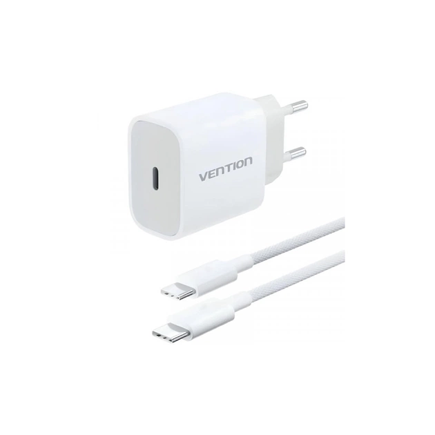 Зарядний пристрій Vention 1xUSB-C PD20W + cable USB-C to USB-C white (G16W0-EU) - зображення 1