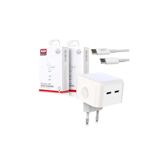 Зарядний пристрій XO QC 3.0 L102 35W/2 USB-C + cable Type-C NB124 White (XO-L102c-WH) - изображение 1
