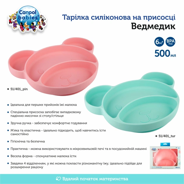 Тарілка дитяча Canpol babies Ведмедик на присосці Бірюзова (51/401_tur) - picture 9