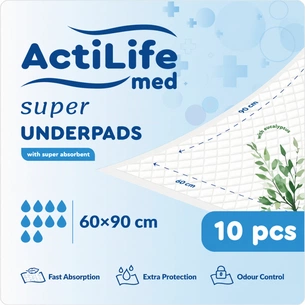Пеленки для младенцев ActiLife Med Super 60 х 90, 10 шт (4820174981433) изображение 1