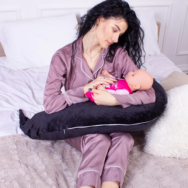 Подушка MirSon для вагітних та годування №8305 Velvet Line 28-0007 Black Велюр 30х170х20 см (2200006200307) - picture 5