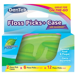 Флос-зубочистки DenTek 12 шт. + 2 футляри рожевий та зелений (047701003473-pink-green) зображення 1
