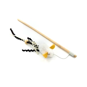 Іграшка для котів Hippie Pet Вудка з мишкою біла 40 см (HIPCW2303009B) зображення 1