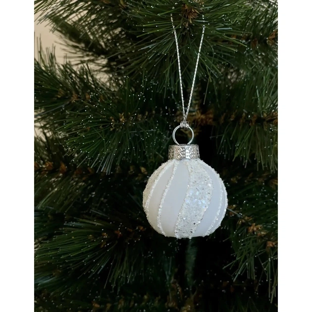 Ялинкова іграшка Chomik скляні кульки 4 см, 6шт, білі з блискітками (5900779855786) - picture 3