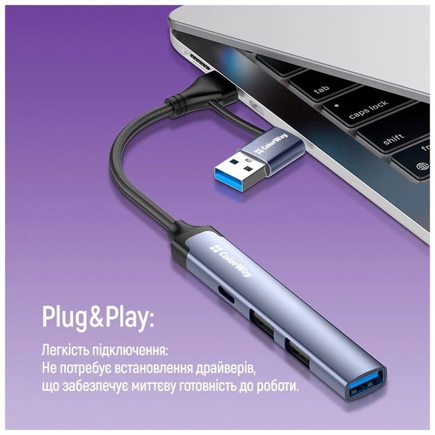 Концентратор ColorWay USB-A/USB-C 4-in-1 USB2.0х2/USB3.0/USB-C2.0 (CW-HUB06) - picture 10