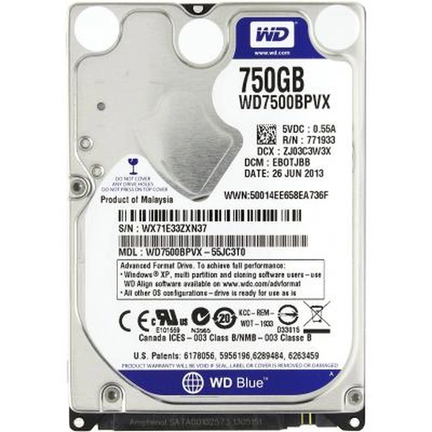 Жорсткий диск для ноутбука 2.5" 750GB WD (#WD7500BPVX-FR#) - изображение 1