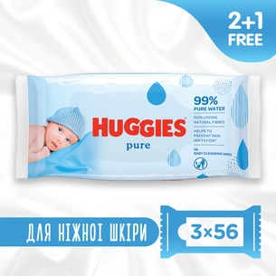 Дитячі вологі серветки Huggies Ultra Comfort Pure 56 х 3 шт (5029053550091) зображення 1