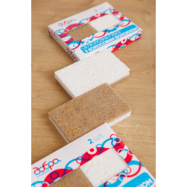 Губки кухонні Добра Господарочка Целюлозні З кокосовим волокном 2 шт. (4820086523073) - picture 5