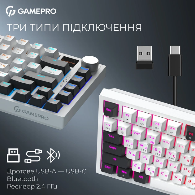 Клавиатура беспроводная GamePro Asgard Valhalla QLAB Sakura Switch White With Display (MK160-W-D-QS-PRO) - изображение 4