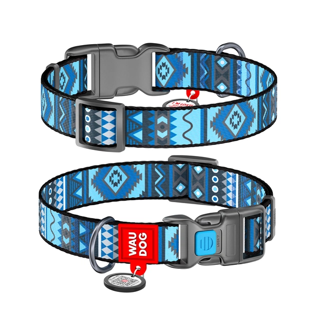 Нашийник для тварин WAUDOG Nylon з QR паспортом "Етно синій" пластиковий фастекс XL (4585) - зображення 1