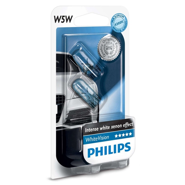 Автолампа Philips W5W WhiteVision, 2шт/бл. (12961NBVB2) - изображение 1