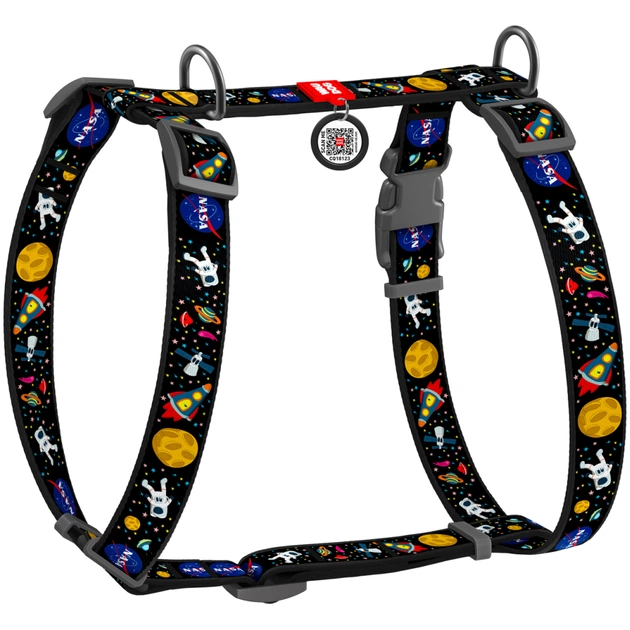 Шлея для собак WAUDOG Nylon з QR паспортом анатомічна H-подібна "NASA" L (5543) - изображение 1