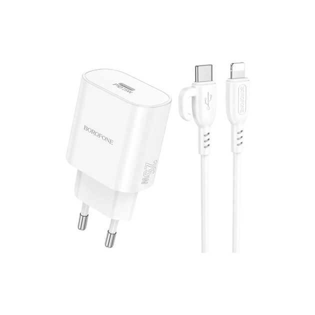 Зарядное устройство BOROFONE BA82A Platinum USB-C PD25W + cable USB-C to Lightning White (6941991112263) - изображение 1