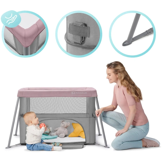 Ліжечко Kinderkraft манеж 2 в 1 Movi Pink (5902533918430) - изображение 9