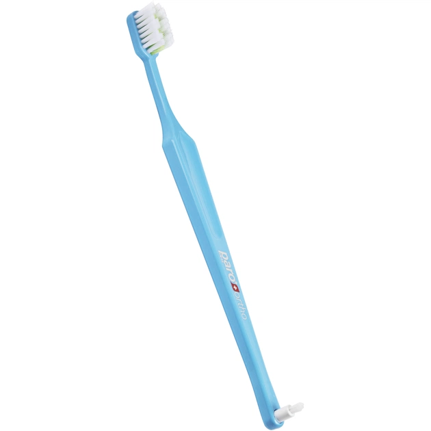 Зубная щетка Paro Swiss Ortho Brush Ортодонтическая с монопучковой насадкой Мягкая Голубая (7.747/2) - изображение 1