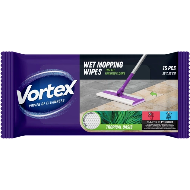 Серветки для прибирання Vortex Tropical Oasis Вологі для підлоги 15 шт. (4823071663525) - picture 1
