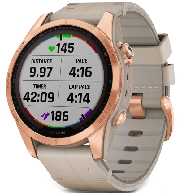 Смарт-годинник Garmin fenix 7S, Sapph Sol, Rose Gold Ti w/ Limestone Leather (010-02539-35) - изображение 1