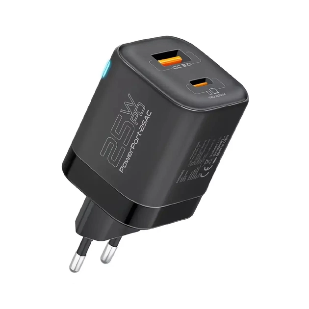 Зарядний пристрій Promate USB-C + USB-A (powerport-25ac.black) - зображення 1