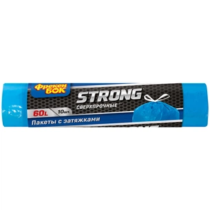 Пакети для сміття Фрекен БОК Strong надміцні із затяжкою Сині 60 л 10 шт. (4820048480673) зображення 1