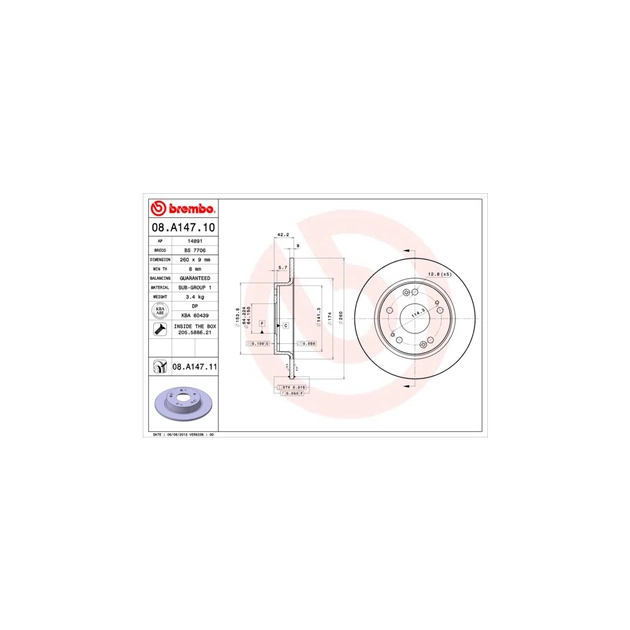 Тормозной диск Brembo 08.A147.10 - изображение 1