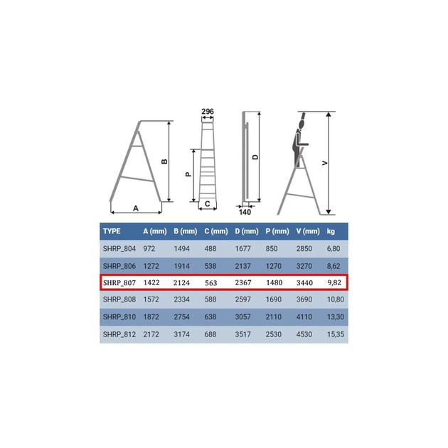 Драбина ELKOP cтремянка 7сх. верхя сходинка-1,48м,проф. (SHRP 07) - picture 3