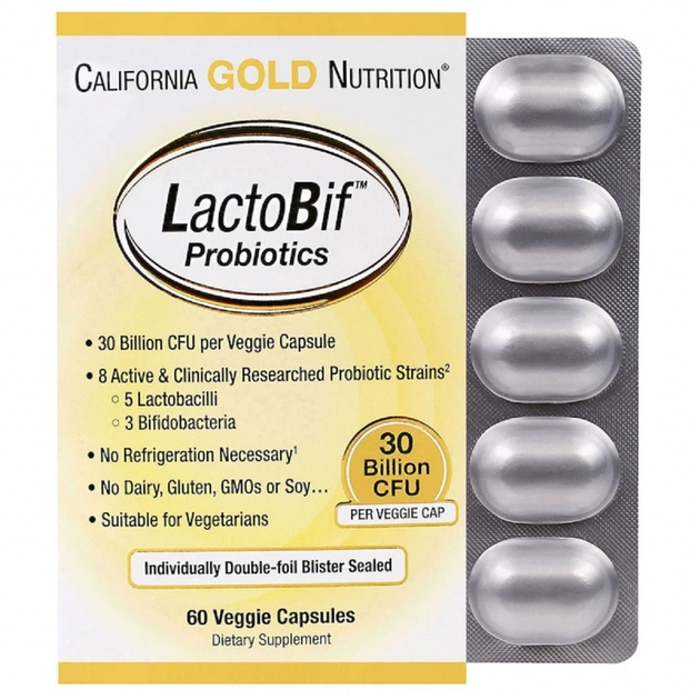 Пробіотики California Gold Nutrition LactoBif, Probiotics, 30 млрд КУО, 60 овочевих капсул (CGN-00965) - изображение 1