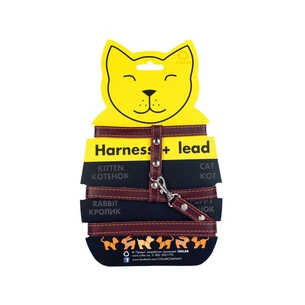 Шлея для котів Collar з повідцем шкіряна Ш 12 мм Д 122 см коричнева (05466) зображення 1