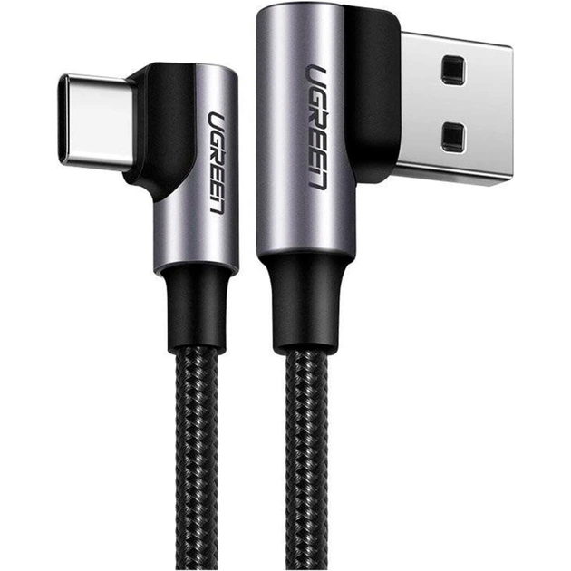 Дата кабель USB 2.0 AM to USB-C 3.0m 3A 90° corner US176 black Ugreen (70875) - picture 1