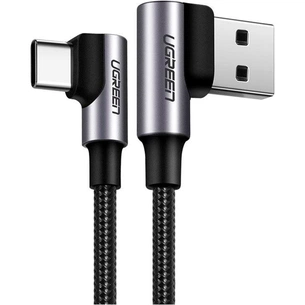Дата кабель USB 2.0 AM to USB-C 3.0m 3A 90° corner US176 black Ugreen (70875) зображення 1