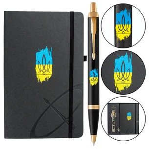 Ручка кулькова Parker IM 17 UKRAINE Black GT BP Тризуб фігурний на тлі прапора + блокнот+подар.упаковка GIFT24 (22032b24_T1026u) изображение 1