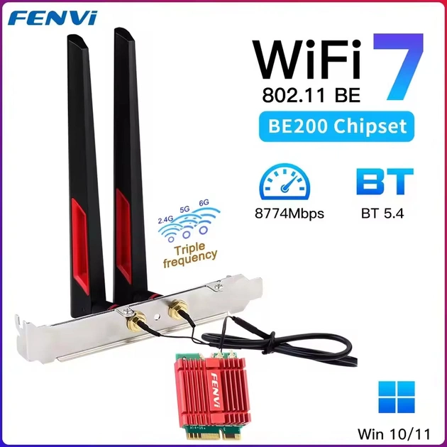 Бездротовий адаптер Fenvi FV-BE200NG Wi-Fi 7, Bluetooth 5.4 Adapter, Tri-band 2.4G/5G/6GHz - picture 1