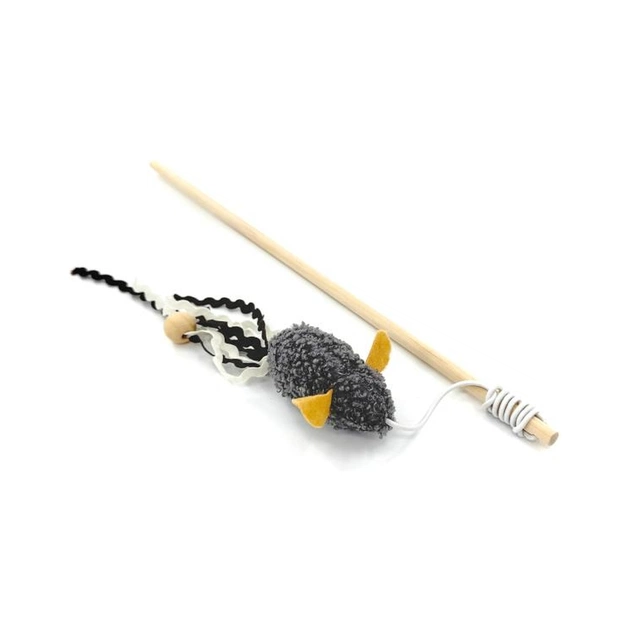 Іграшка для котів Hippie Pet Вудка з мишкою сіра 40 см (HIPCW2303009P) - зображення 1