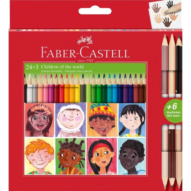 Карандаши цветные Faber-Castell Children of the World 24 кольору тригранні + 3 двосторонніх круглих, (511515) (32332) - изображение 1
