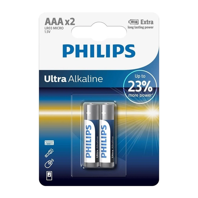 Батарейка Philips AAA LR03 Ultra Alkaline * 2 (LR03E2B/10) - изображение 1