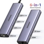 Концентратор Ugreen USB-C 6-in-1 3xUSB 3.0 + HDMI 4K@30Hz + RJ45 1000Mbps + PD silver (15598) - зменшене зображення 3