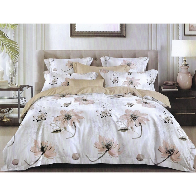 Постільна білизна ШЕМ Royal Satin бежевий принт квіти полуторна 150 х 215 (1,5 RS_беж квіти принт) - зображення 1
